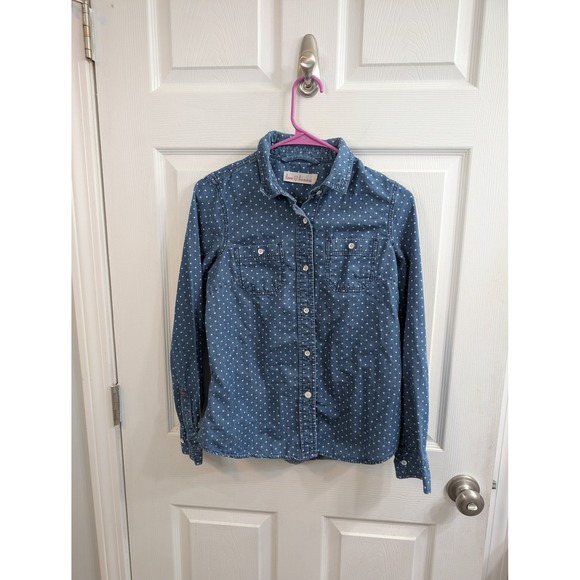 Hanna Andersson Tops - Love Hanna Polka Dot Denim Shirt Womens Blue Chambray Button Up - Size 6